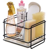 Sink Sponge Holder Kitchen Sink Organizer with Drip Tray Iron Sponge Holder Basket Utensil Holder Cleaning Cloth and Brushes Holder
