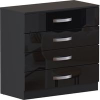 Hulio 4 Drawer Chest of Drawers High Gloss Bedroom Storage Furniture, Black