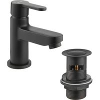 Deva Ethos Single Lever Mini Basin Mixer Tap with Waste - Matt Black
