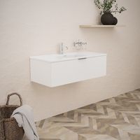 Inda - Badezimmerschrank B.100 mit glänzend/mattweißem Waschbecken, 1 Schublade - Topazio