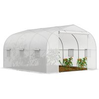 Serra a Tunnel per Giardino con 6 Finestre e Porta a Rullo, in Acciaio e PE, 3.5x3x2 m, Bianco