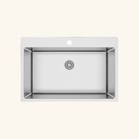 Cuisissimo – Évier inox lisse 1 grand bac à encastrer sans égouttoir – Bonde et siphon inclus – Dimensions 760x505mm – Profondeur cuve 200mm