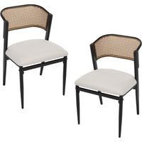 CHAIRUS Sillas de Comedor Judgo de 2 de Lino Acolchadas Sillas de Cocina Retro con Respaldo de Ratán para Salón Restaurante Cafetería, Negro