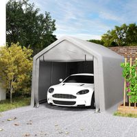 Abri voiture/garage 3 x 5,2 m, abri extérieur pour voitures avec porte roulante amovible, gris