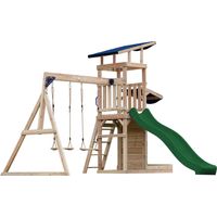 Axi Malik Aire De Jeux En Bois Avec 2 Balançoires, Toboggan Vert/ Aire De Jeux Extérieur, Bac À Sable, Mûr De Jeux/Toboggan Avec Raccordement À Eau Portique Balançoire/Jeux En Bois Extérieur