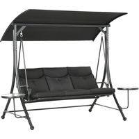 Hollywoodschaukel, Schaukelbank, 3-Sitzer Gartenschaukel mit verstellbarem Sonnendach, 278 x 135 x 177 cm, Schwarz