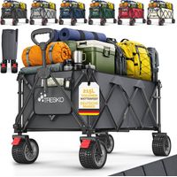 TRESKO® Bollerwagen faltbar 215L mit Bremse Handwagen klappbar 150kg inkl. Vollgummireifen Faltbarer Strandwagen Extra Breite All-Terrain-Räder Transportwagen mit Tragetasche