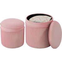Pouf Poggiapiedi Rotondi Impilabili Imbottiti Velluto Rosa Set 2, Contenitore 34,8L