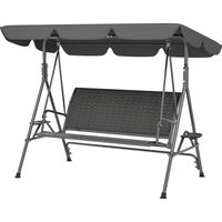 Dondolo da Giardino 3 Posti in Rotin PE e Acciaio con Tettuccio e Portabicchieri, 204x112x150 cm, Grigio