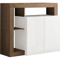 ARTURO - Buffet 2 Portes Blanc Laqué Encadrement Niches Aspect Chêne Mercure