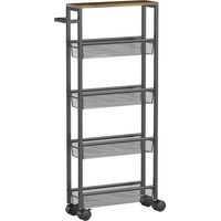 Küchenwagen Servierwagen mit 5 Ebenen, Rollwagen Küchenregal mit Arbeitsplatte, Rollen Griff 47 x 13 x 96,5 cm, Schwarz