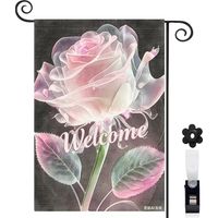 Drapeau de jardin Welcome néon et feuilles transparentes 30 x 45 cm décoration terrasse et extérieur