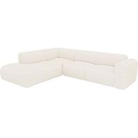 Vente-Unique – Canapé d'angle gauche 6 places – Dossier méridienne en tissu bouclette blanc – Longueur 269 cm – Fabriqué en Europe – Éco-responsable