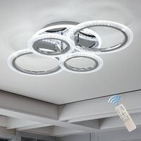 Ganeed Moderne Deckenleuchte 58W Dimmbare Unterputz-LED-Deckenleuchte 4 Ringe Acryl-Deckenleuchter für Wohnzimmer, Esszimmer, Schlafzimmer, Chrom