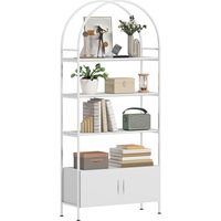 Étagère de rangement, bibliothèque arquée à 4 niveaux avec placard double porte, 80 x 30 x 187 cm, blanc