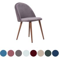 Single Lucia Velvet Dining Chair - Upholstered Curved Back Modern Dining Chair w/ Wooden Legs - Grey