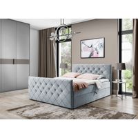 Boxspringbett Schlafzimmerbett EIVOR 180x220cm Stoff Magic Velvet Hellgrau