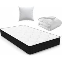 Iztoss – Matelas mémoire de forme 90x190x15 cm – Ensemble literie avec couette 140x200 cm et oreiller 60x60 cm – Emballage sous vide