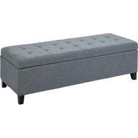 Banquette capitonnée avec espace de rangement, banquette de lit avec couvercle aspect lin, banquette coffre, banquette de rangement pour salon, chambre, gris