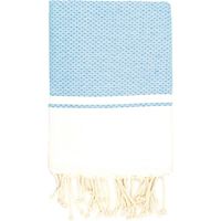 Fouta 100x200 Pik Pik blanche et turquoise - 100% coton - franges
