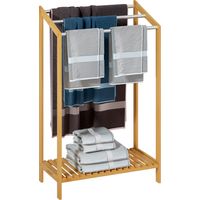 Casaria – Porte-serviettes en bambou sur pied 3 barres acier inoxydable – Étagère de rangement salle de bain – Charge jusqu'à 15 kg – Dimensions 51x31x85 cm