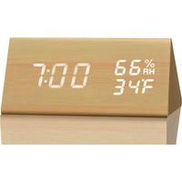Réveil numérique avec affichage électronique de l'heure par LED en bois, 3 réglages d'alarme, détection de l'humidité et de la température, horloge électrique en bois pour chambres et tables de chevet