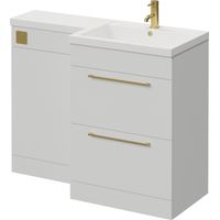 Napoli 460 Gloss Grey Pearl 1100mm 2 Drawer Vanity Unit Toilet Suite with Right Hand Square Lucia Basin - 1100mm - Brushed Brass 320mm HandleWithout Kingston Toilet Pan
