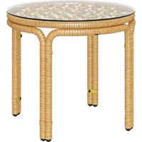Table d'appoint en résine tressée ronde. table basse de jardin avec plaque verre. facile à nettoyer Ø 50 x 44 cm. jaune