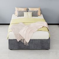 AS EASY Modern Simple Style Bed Frame, 90200 cm, Grey, Dutch Velvet Fabric, with Gas Lift, Modern Bedroom Furniture, Excluding Headboard and Mattress.