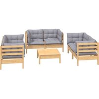 Muebles de jardín muebles de exterior juego de muebles de 7 piezas con cojines grises madera maciza de pino 020017187