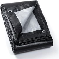 Bâche imperméable à œillets, 3 m x 6 m, noire/grise, toile tissée 190 g/m², polyvalente, résistante à la déchirure, stabilisée aux UV et résistante à la moisissure.