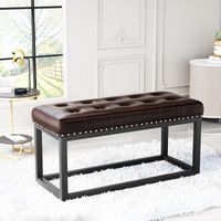 Banc vintage capitonné de 91 cm (36 po) avec assise en similicuir capitonnée, structure en métal de style industriel, idéal pour une entrée, une chambre, un salon ou au pied du lit (noir)
