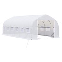 Serre blanche 6x3x2 m avec 12 fenêtres et porte enroulable, abri potager pratique et protecteur pour croissance des plantes