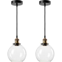 Emitto 2PCS Ceiling Pendant Light Industrial Glass LampShade Adjustable Cable