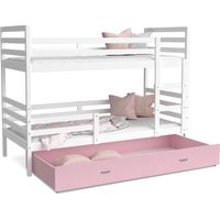 Lit Superpose Milan 90x190 tiroir Blanc - rose