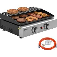 Barbecue à gaz 5KW Barbecue de table avec 2 brûleurs, grill à revêtement de laque céramique, grille chauffante