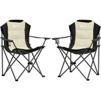 Set di 2 Sedie da Campeggio Pieghevoli con Schienale Alto, Portabicchieri e Borse di Trasporto, Sedie per Esterno in Metallo e Tessuto Oxford, per Esterni Picnic Spiaggia Giardino, Crema