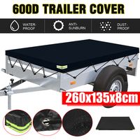 260x135cm 600D Trailer Cover Heavy Duty Waterproof Dust Protector w/ Rubber Belt