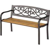 Banco de jardín 2 plazas forjado respaldo apoyabrazos curvados elegante negro madera 127x56x80 cm