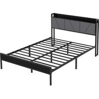 Levede Double Bed Frame Metal Platform Linen Upholstered Headboard with Storage