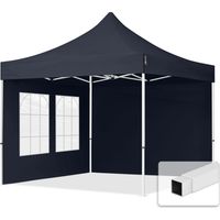 3x3 m Faltpavillon, ECONOMY Stahl 30mm, Seitenteile mit Sprossenfenstern, dunkelgrau