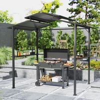 Gazebo avec barbecue 250 x 160 x 250 cm, gazebo de jardin étanche avec toit à double paroi et étagères latérales, noir.