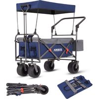 AREBOS Luxury outdoor utility wagon with canopy Folding Stroller cart trolley blue/gray