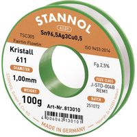 Stannol Kristall 611 Fairtin Stagno senza piombo senza piombo Sn96,5Ag3Cu0,5 REM1 100 g 1 mm