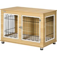 Jaula de Madera para Perros con Cojín 2 Puertas Patas Ajustables Mesa Auxiliar 90x58x65 cm