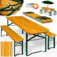 Ensemble table et bancs pliables CASARIA - 170cm - Stable - 2x banc - 1x table large en bois - Garniture de brasserie - Meubles de jardin terrasse - Banc pour fête
