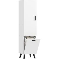 Armario Alto para Baño con Puertas y Estantes Cesto para Ropa Sucia en Espacios Reducidos 35x31,5x144 cm Blanco