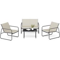 Mondeer – Salon de jardin extérieur 4 places – Mobilier en métal et textilène – 3 assises et 1 table basse – Beige – Conçu pour usage intensif