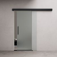 Durovin 900 2050mm internal Sliding Glass Door - Fully Frosted - Black Bar Handle & Rail - With Soft Close & Track 5ft for Bathrooms Kitchens Living Room Bedroom