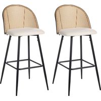 Lot de 2 Chaises de Bar Rétro en Métal Assise en Tissu Dossier Tresse Viennoise Beige Noir Cornell